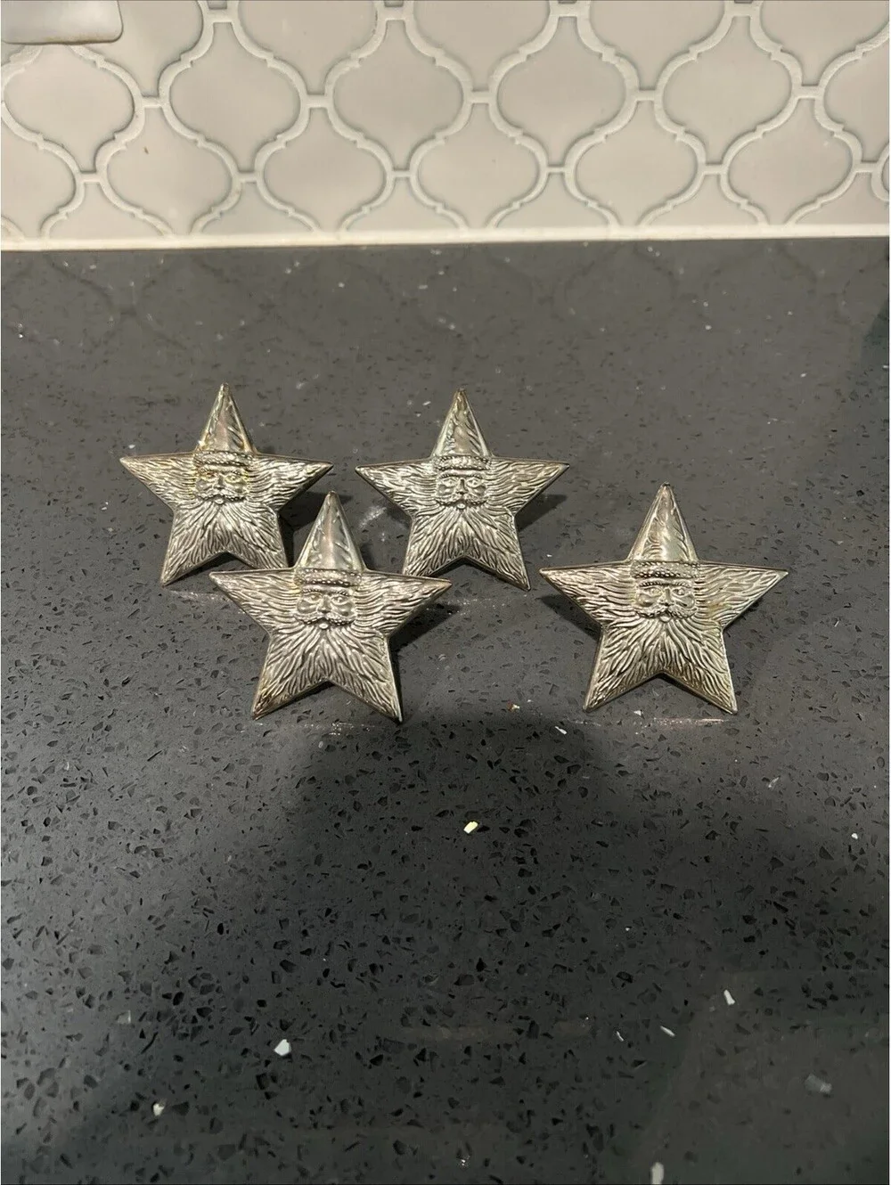 International Silver  Napkin Rings Christmas Santa Claus Star Set 4 Vtg 1994